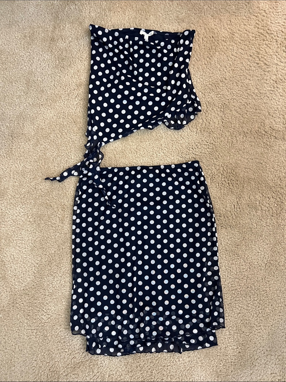 See You Monday Navy and White Polka Dot Two-Piece Skirt Set